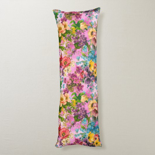 ヴィンテージ紫フローラピンク ボディピロー (裏面 (縦))