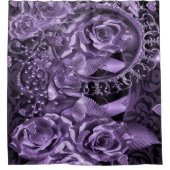 ヴィンテージ紫フローラフレモダンーム シャワーカーテン (正面)