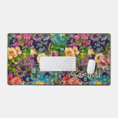 ヴィンテージ紫フローラブラックパターンモノグラム デスクマット (キーボード&マウス)