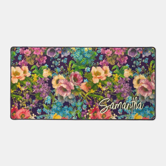 ヴィンテージ紫フローラブラックパターンモノグラム デスクマット (正面)