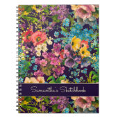 ヴィンテージ紫フローラブラックパターンモノグラム ノートブック (正面)