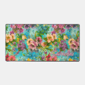 ヴィンテージ紫フローラブルーパターンモノグラム デスクマット (正面)