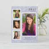 ヴィンテージ紫フローラ卒業写真コラージュ 招待状 (スタンド正面)