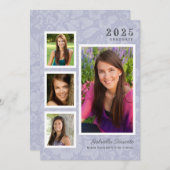 ヴィンテージ紫フローラ卒業写真コラージュ 招待状 (正面/裏面)