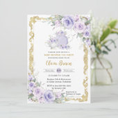 ヴィンテージ紫フローラ茶パーティー赤ちゃんシャワー 招待状 (スタンド正面)