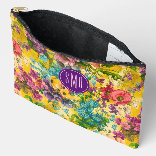 ヴィンテージ紫フローラ黄模様モノグラム アクセサリーポーチ (見開き)