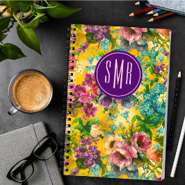 ヴィンテージ紫フローラ黄模様モノグラム ノートブック