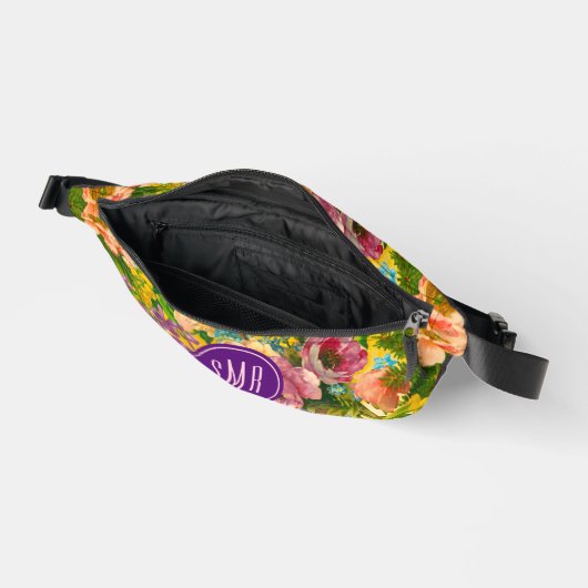 ヴィンテージ紫フローラ黄模様モノグラム ファニーパック (見開き)