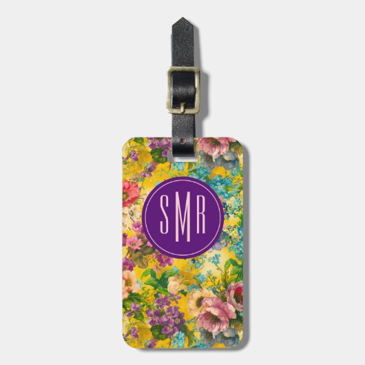 ヴィンテージ紫フローラ黄模様モノグラム ラゲッジタグ (正面縦)