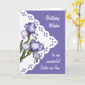 ヴィンテージ紫ホワイトアイリス花義理の妹 カード (黄色い花)