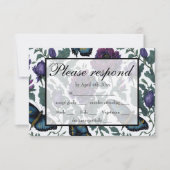 ヴィンテージ紫マゼンタフローラ蝶RSVP 出欠カード (正面)
