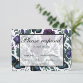 ヴィンテージ紫マゼンタフローラ蝶RSVP 出欠カード (スタンド正面)