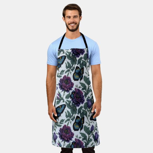 ヴィンテージ紫マゼンタフローラ エプロン (着用した状態)