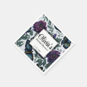 ヴィンテージ紫マゼンタフローラ スタンダードカクテルナプキン (角)