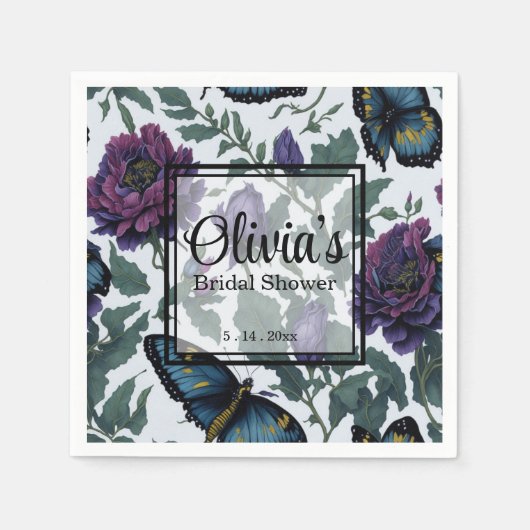 ヴィンテージ紫マゼンタフローラ スタンダードカクテルナプキン (正面)