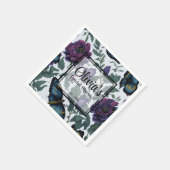 ヴィンテージ紫マゼンタフローラ スタンダードカクテルナプキン (角)