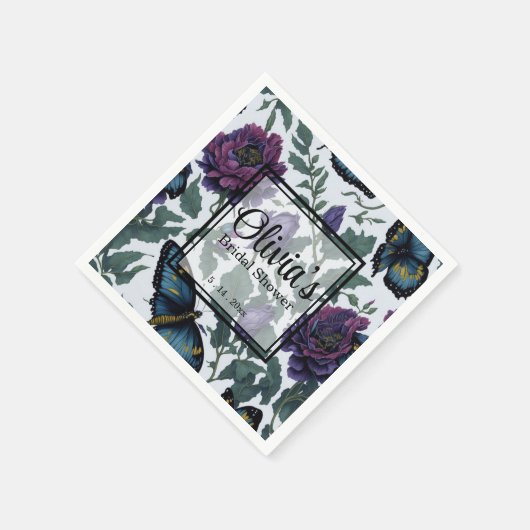 ヴィンテージ紫マゼンタフローラ スタンダードカクテルナプキン (角)