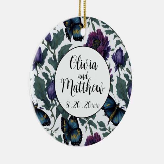 ヴィンテージ紫マゼンタフローラ セラミックオーナメント (右)