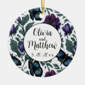 ヴィンテージ紫マゼンタフローラ セラミックオーナメント (正面)