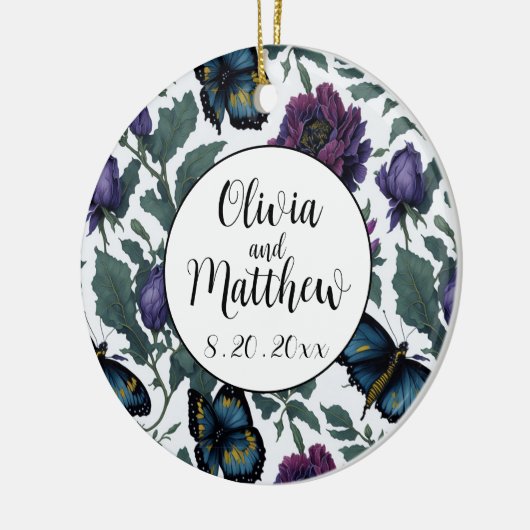 ヴィンテージ紫マゼンタフローラ セラミックオーナメント (左)