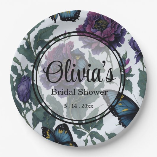 ヴィンテージ紫マゼンタフローラ ペーパープレート (正面)