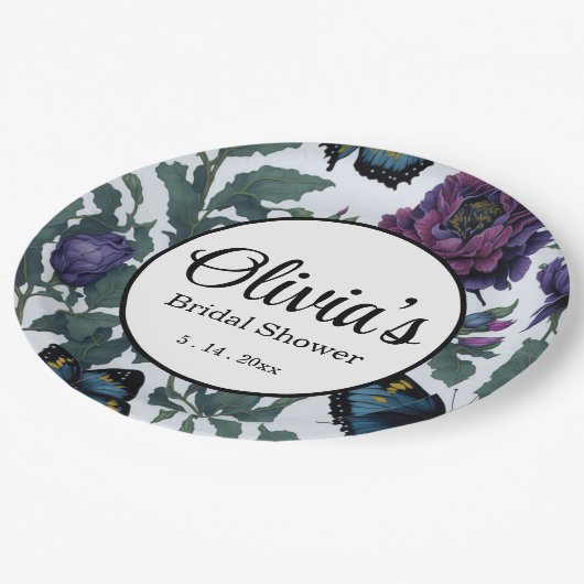 ヴィンテージ紫マゼンタフローラ ペーパープレート (アングル)