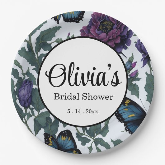 ヴィンテージ紫マゼンタフローラ ペーパープレート (正面)