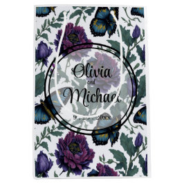 ヴィンテージ紫マゼンタフローラ ミディアムペーパーバッグ