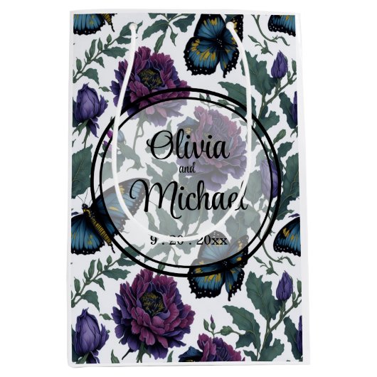 ヴィンテージ紫マゼンタフローラ ミディアムペーパーバッグ (正面)