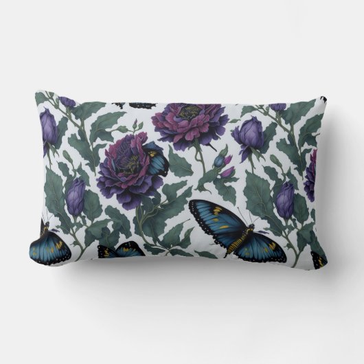 ヴィンテージ紫マゼンタフローラ ランバークッション (正面)