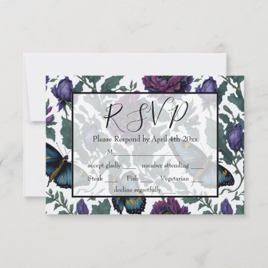 ヴィンテージ紫マゼンタフローラ 出欠カード (正面)