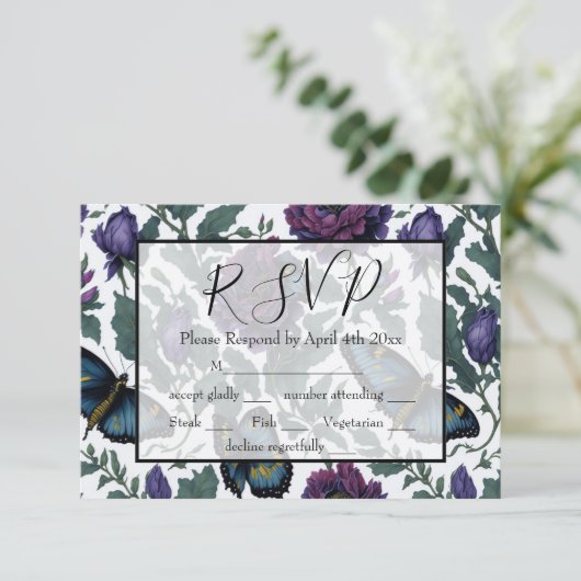 ヴィンテージ紫マゼンタフローラ 出欠カード (スタンド正面)