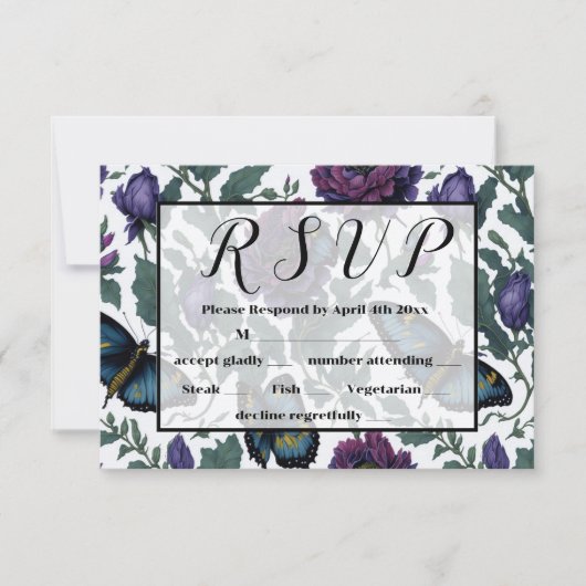 ヴィンテージ紫マゼンタフローラ 出欠カード (正面)