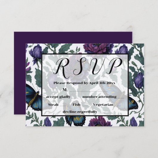 ヴィンテージ紫マゼンタフローラ 出欠カード (正面/裏面)