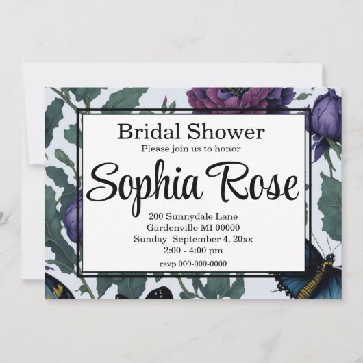ヴィンテージ紫マゼンタフローラ 招待状 (正面)