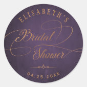 ヴィンテージ紫梅金ゴールド書道ブライダルシャワー ラウンドシール (正面)
