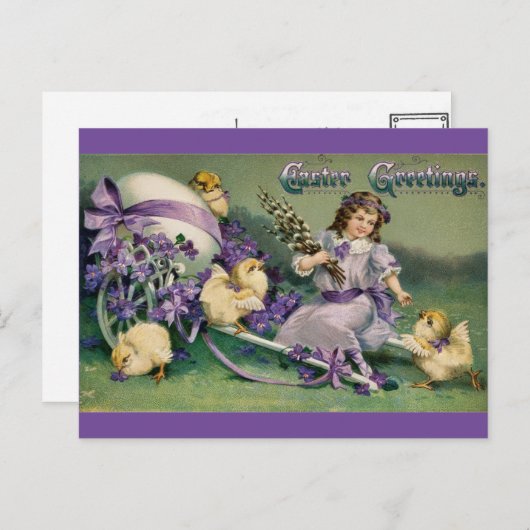 ヴィンテージ紫色のイースター挨拶はがき ポストカード (正面/裏面)
