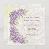 ヴィンテージ紫色のバラ結婚式の日付を保存 セーブザデート (正面/裏面)