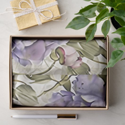 ヴィンテージ紫色のピンクの花と蝶のデコパージュ 薄葉紙 (ギフト)