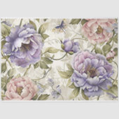 ヴィンテージ紫色のピンクの花と蝶のデコパージュ 薄葉紙 (正面)