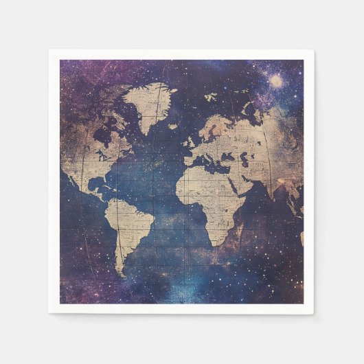 ヴィンテージ紫色の天空の世界地図(11) スタンダードカクテルナプキン (正面)
