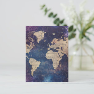 ヴィンテージ紫色の天空の世界地図(11) ポストカード