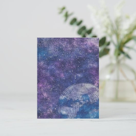 ヴィンテージ紫色の天空の世界地図(12) ポストカード (スタンド正面)
