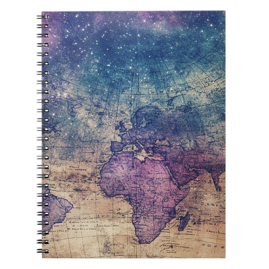 ヴィンテージ紫色の天空の世界地図(13) ノートブック (正面)