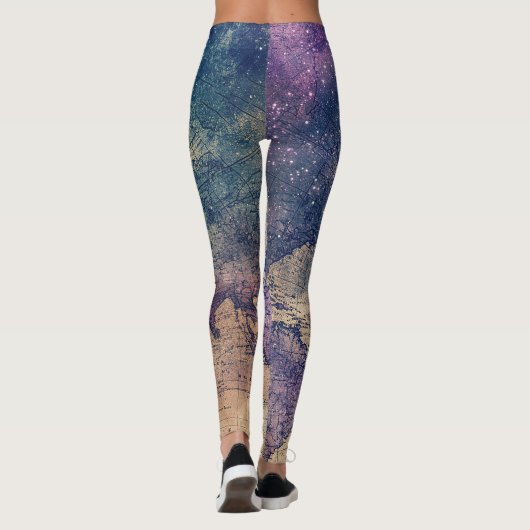 ヴィンテージ紫色の天空の世界地図(13) レギンス (裏面)