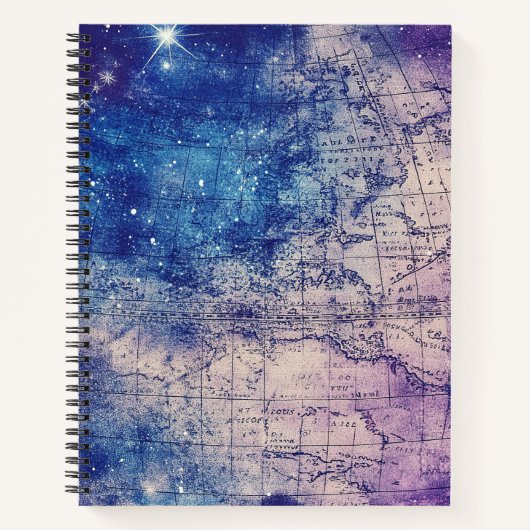 ヴィンテージ紫色の天空の世界地図(14) ノートブック (正面)