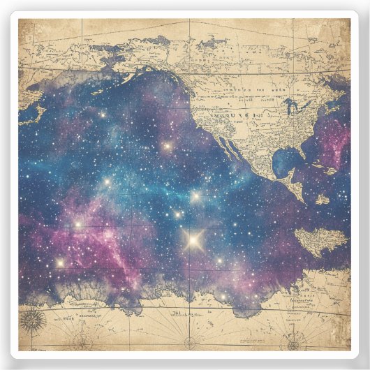 ヴィンテージ紫色の天空の世界地図(6) シール (正面)