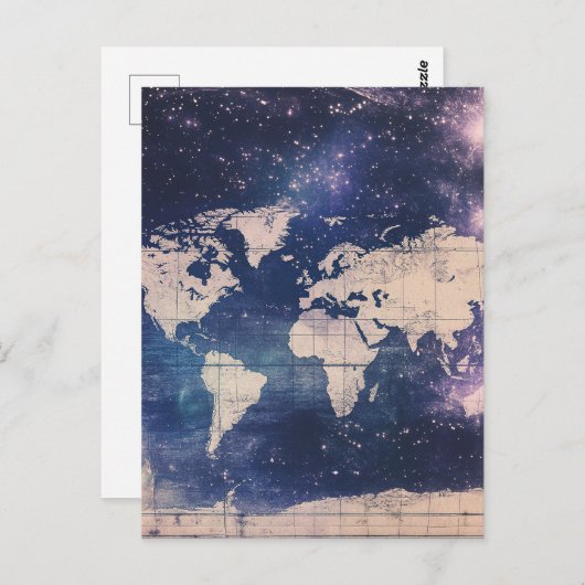 ヴィンテージ紫色の天空の世界地図(8) ポストカード (正面/裏面)