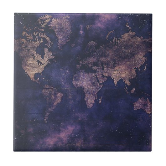 ヴィンテージ紫色の天空の世界地図(9) タイル (正面)