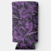 ヴィンテージ紫色の彫刻革 スリム缶クーラー (正面)